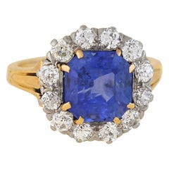 Edwardian 3.75 Carat Natural Ceylon Sapphire and Diamond Ring