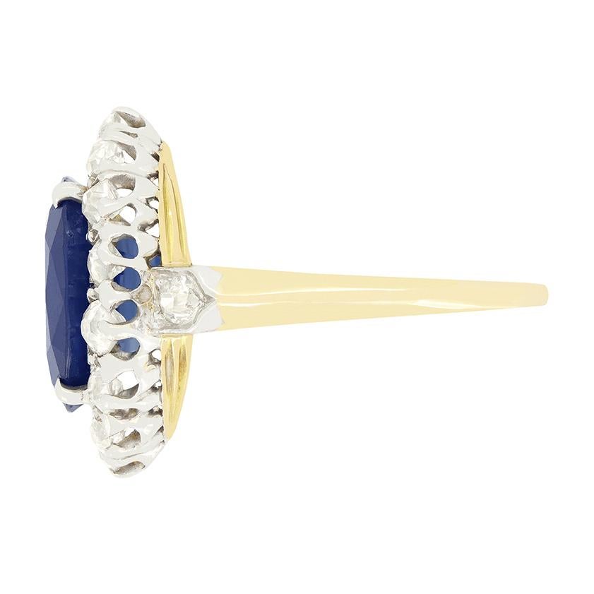 Anillo eduardiano de zafiro y diamantes de 3,75 ct, c.1910 Eduardiano en venta