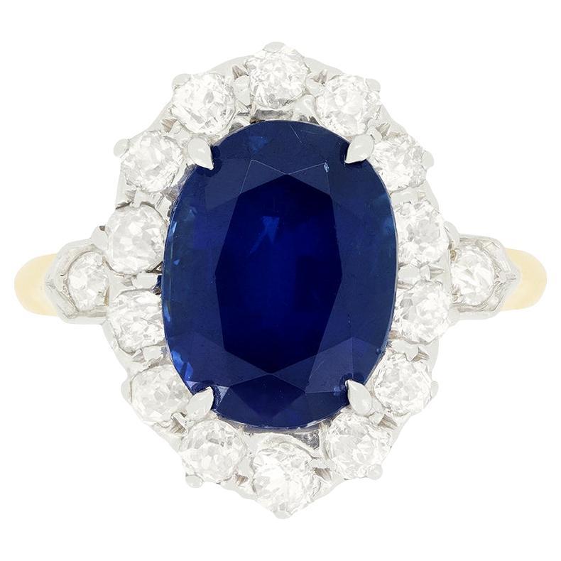 Anillo eduardiano de zafiro y diamantes de 3,75 ct, c.1910 en venta