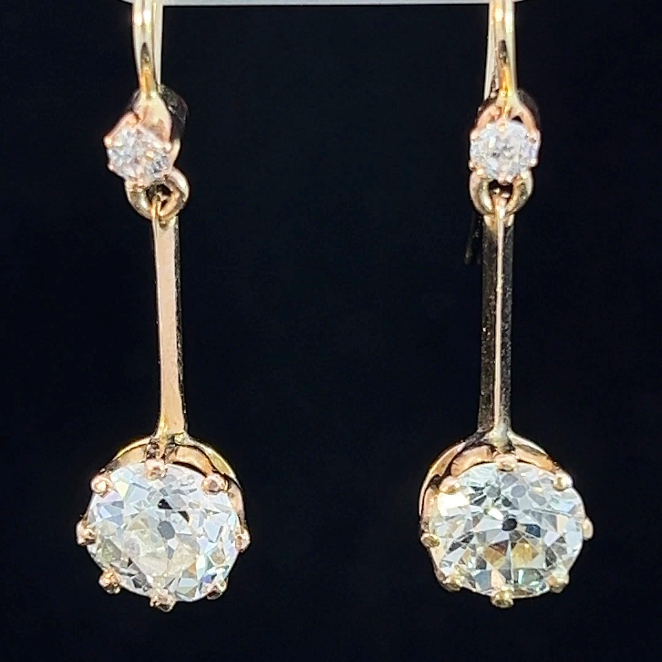 Women's or Men's Edwardian 3.80ct Diamond Drop Earrings Circa 1900-10 For Sale