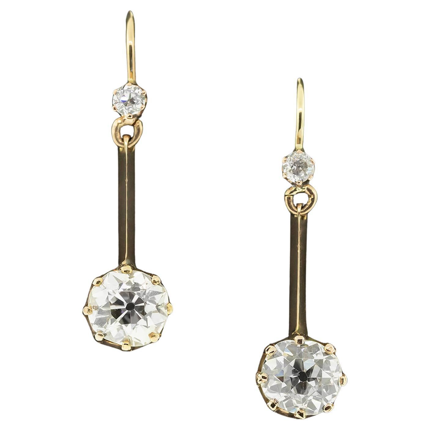 Boucles d'oreilles pendantes édouardiennes en diamant de 3,80ct Circa 1900-10