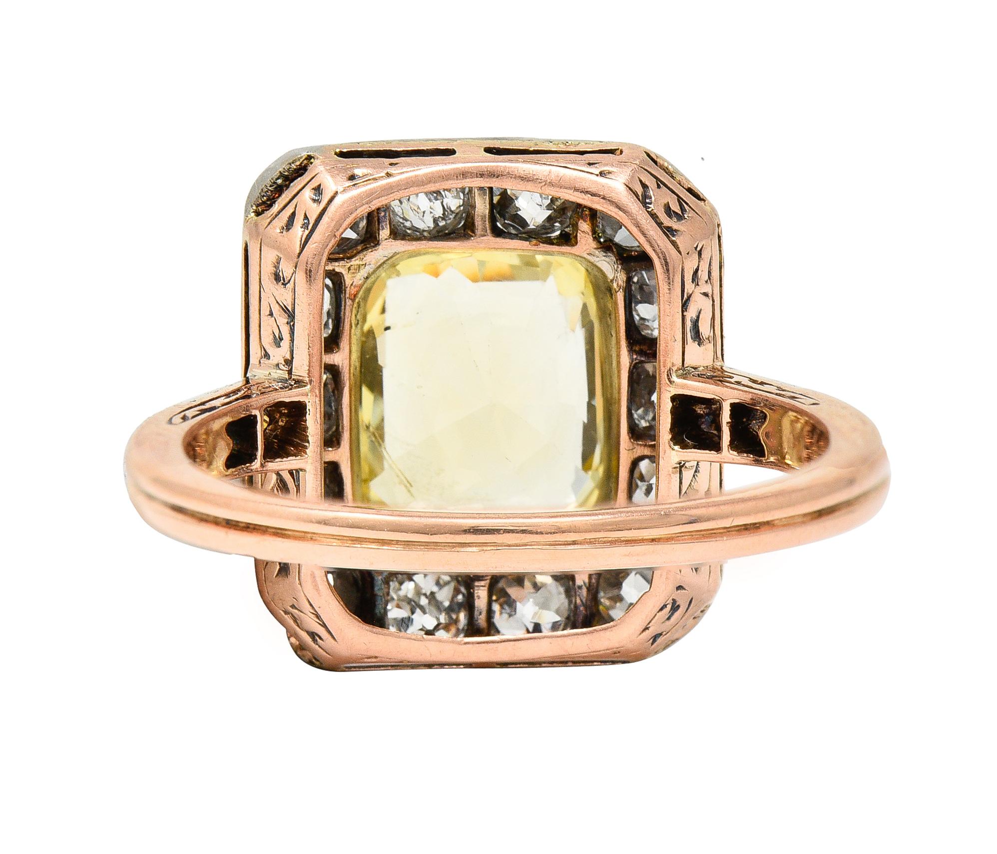 Women's or Men's Edwardian 3.84 CTW Yellow Sapphire Diamond Platinum 18 Karat Gold Ring GIA