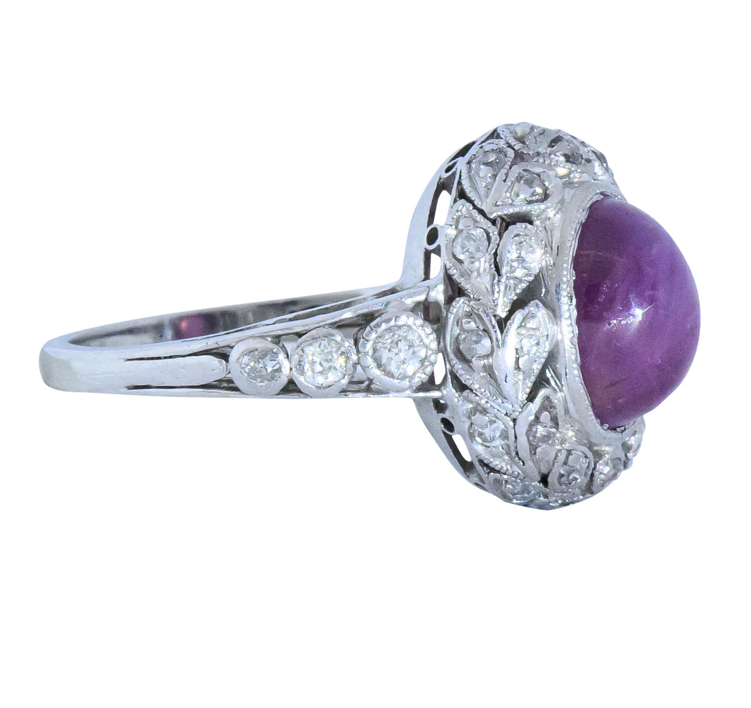 Women's or Men's Edwardian 3.85 Carats Star Pink Sapphire Diamond Platinum Ring