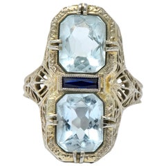 Edwardian 3.87 Carat Aquamarine Sapphire 14 Karat White Gold Ring
