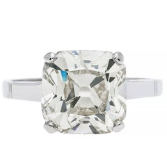 Edwardian 3.98 Carat Old Mine Cut Diamond Platinum Engagement Ring