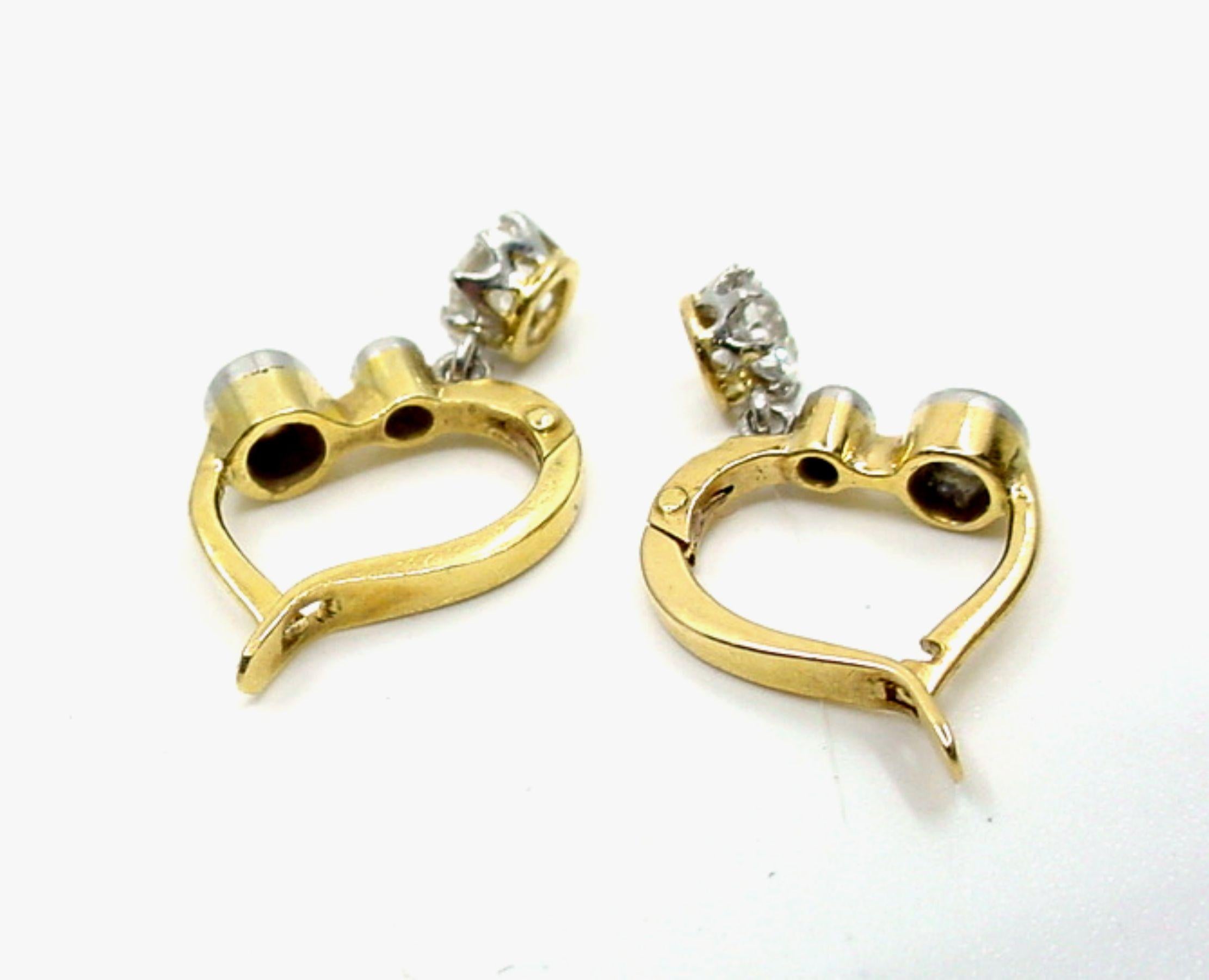 Edwardian 4-Tier OEC Diamond Platinum Top Gold Drop Earrings For Sale 2