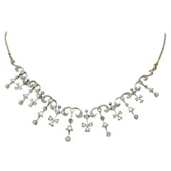 Antique Edwardian 4.00 Carat Diamond Platinum-Topped 14 Karat Gold Droplet Necklace