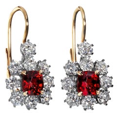 rajavarthi stone in english Edwardian 4.12ct Vivid Red Burma Spinel Diamond Cluster Hanging Drop Earrings