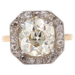 Edwardian 4.14 Ct. GIA Certified Old Mine Cut Diamond Cluster Engagement Ring
