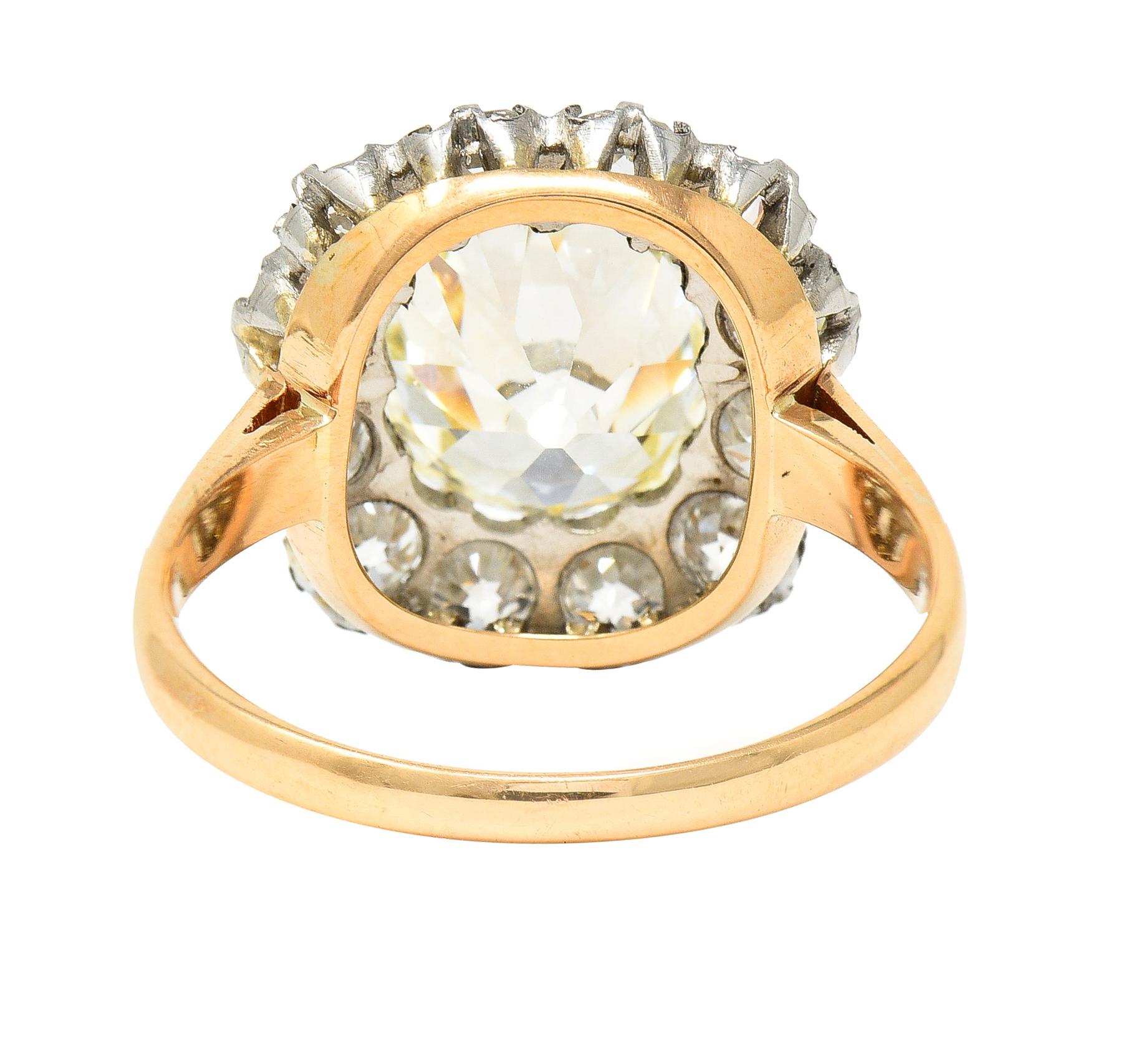 18 Karat Ye, edwardianischer Diamant im alteuropäischen Schliff mit Platinüberzug, 4,16 Karat im Zustand „Hervorragend“ in Philadelphia, PA