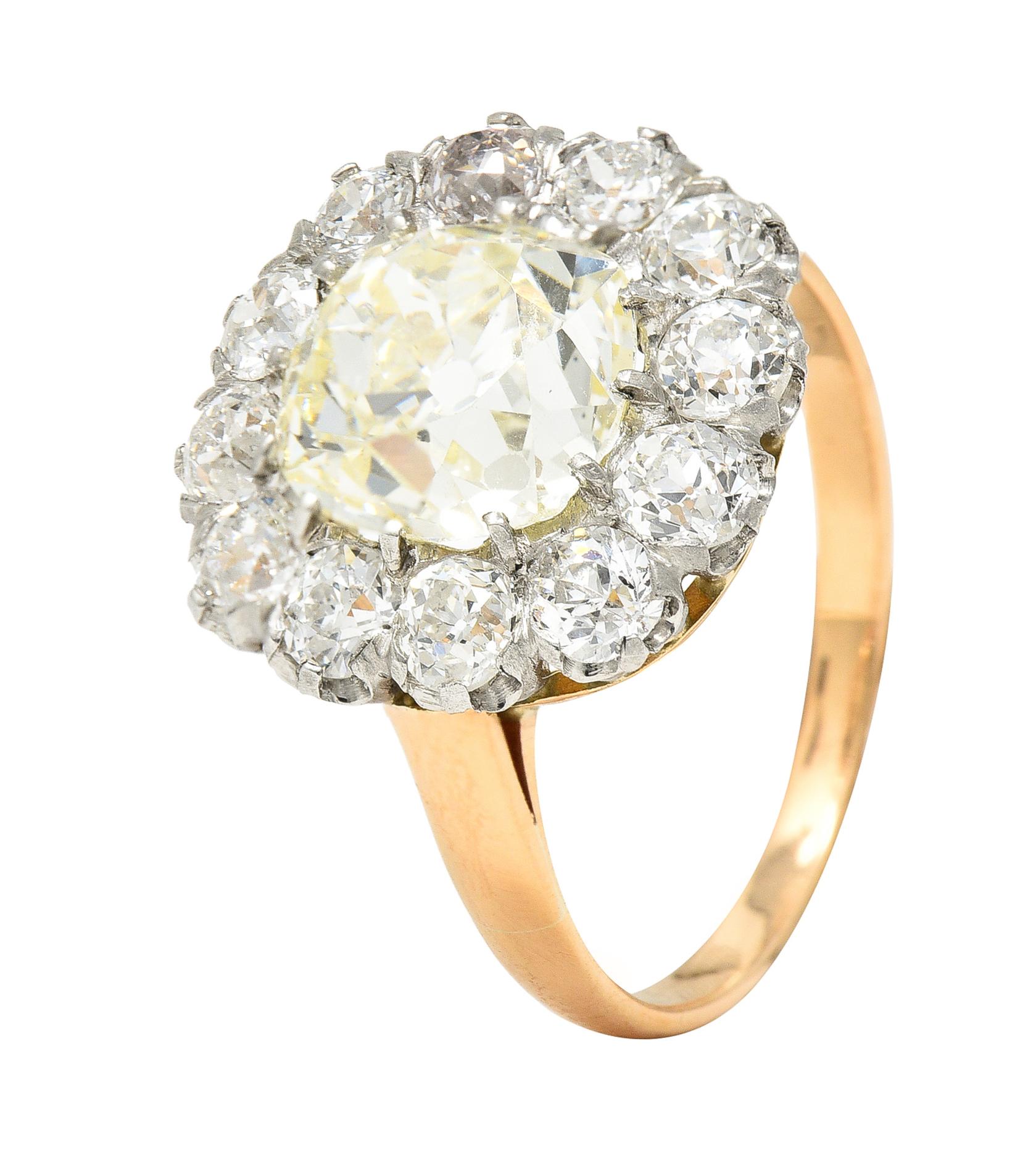 18 Karat Ye, edwardianischer Diamant im alteuropäischen Schliff mit Platinüberzug, 4,16 Karat 2