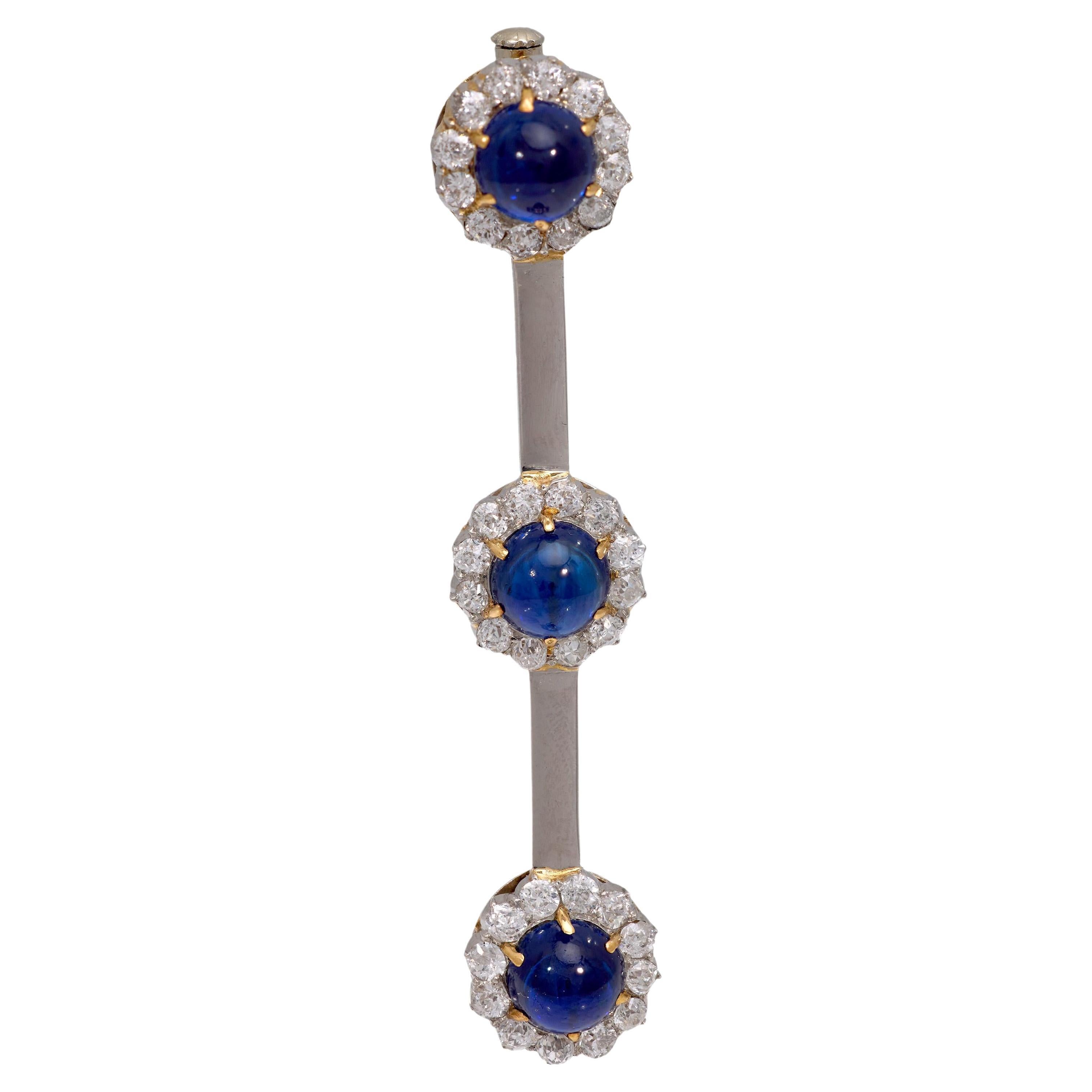 Edwardian 4.20 carat sapphire diamond platinum 14k white gold brooch