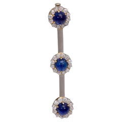 Edwardian 4.20 carat sapphire diamond platinum 14k white gold brooch