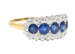 Edwardian 4.20 Carats Sapphire Diamond Platinum-Topped 18 Karat Gold Cluster Rin