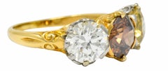 Edwardian 4.31 Carat Fancy Diamond 18 Karat Gold Platinum Three-Stone Ring