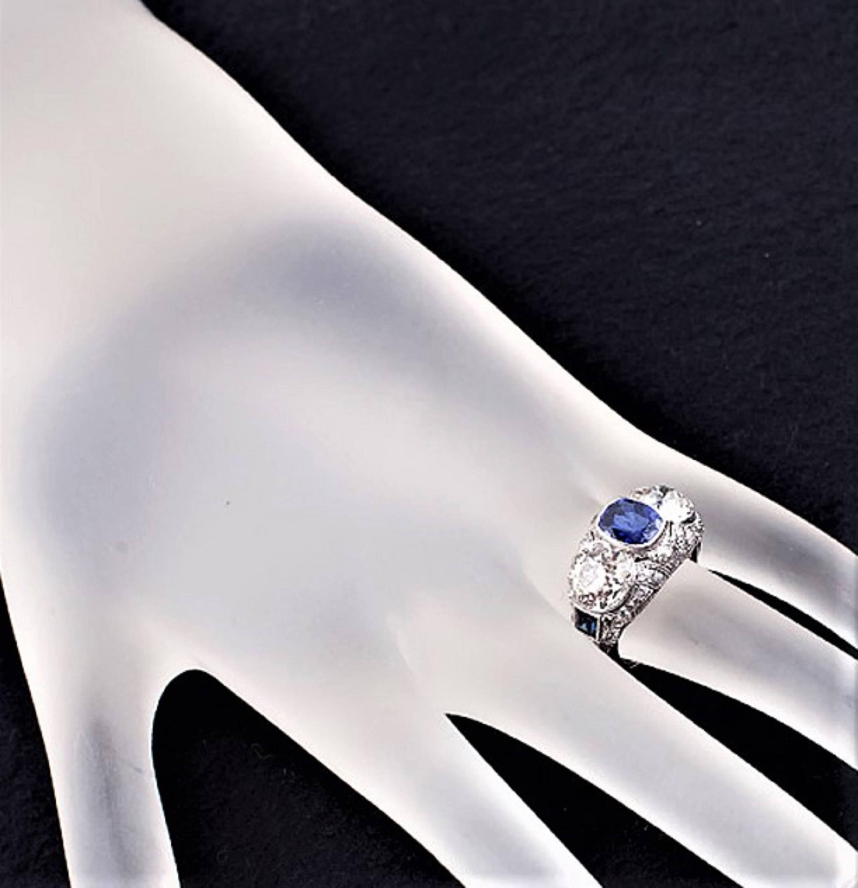Art Deco 4.45 Carat Diamond, 1.45 Carat Sapphie & Platinum Ring 2