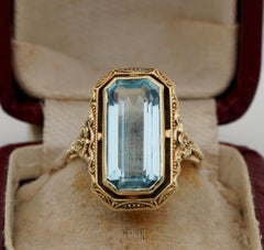 Edwardian 4.50 Carat Natural Untreated Emerald Cut Aquamarine Solitaire Ring