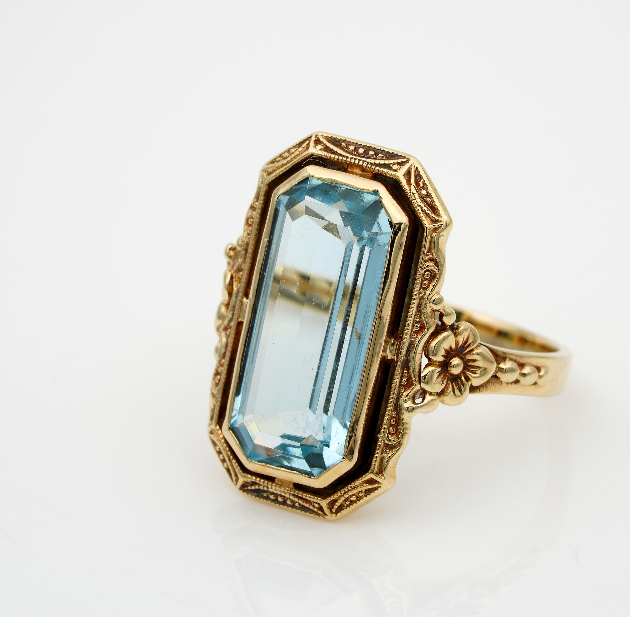 Women's Edwardian 4.50 Carat Natural Untreated Emerald Cut Aquamarine Solitaire Ring For Sale