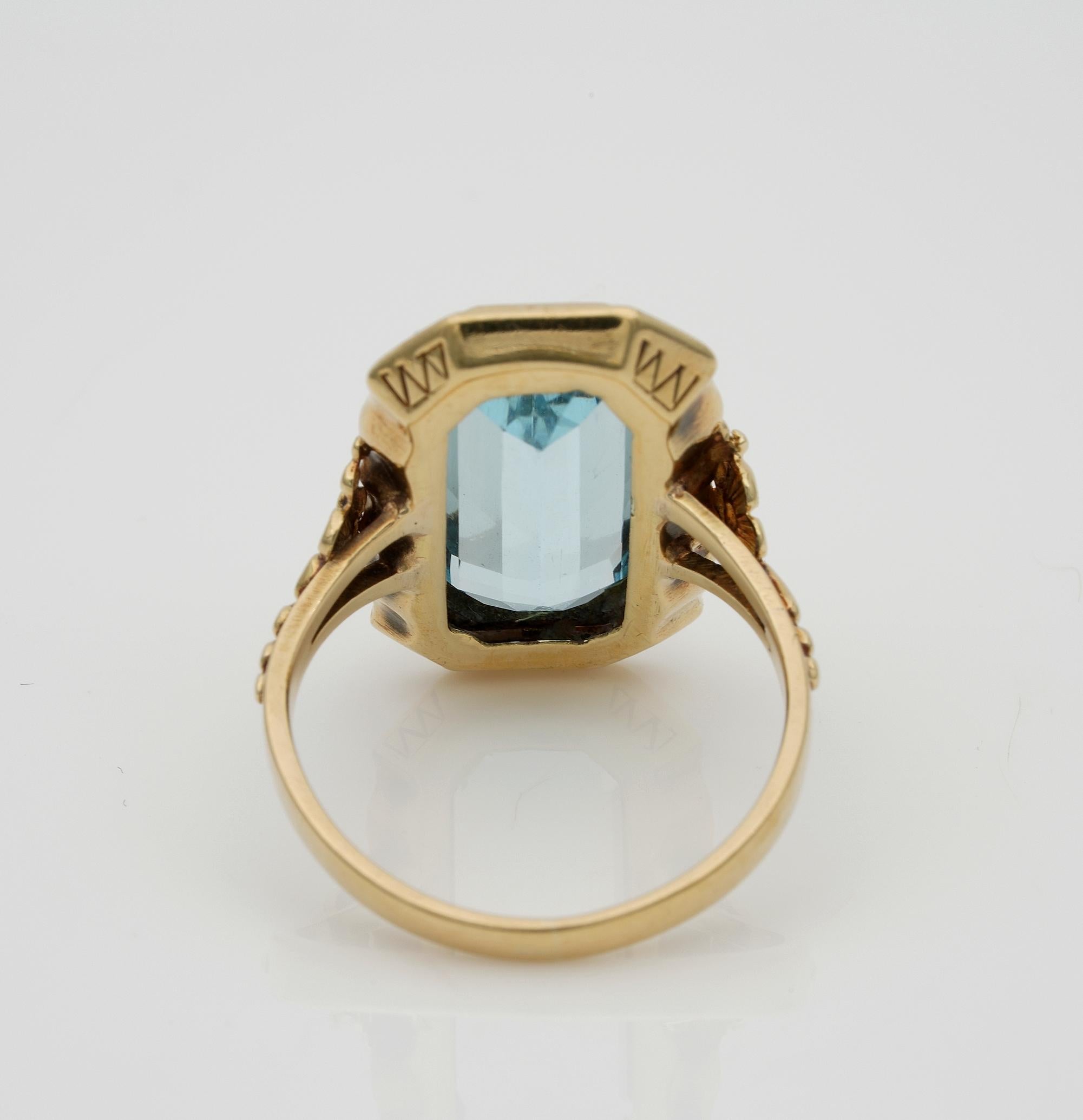 Edwardian 4.50 Carat Natural Untreated Emerald Cut Aquamarine Solitaire Ring For Sale 3
