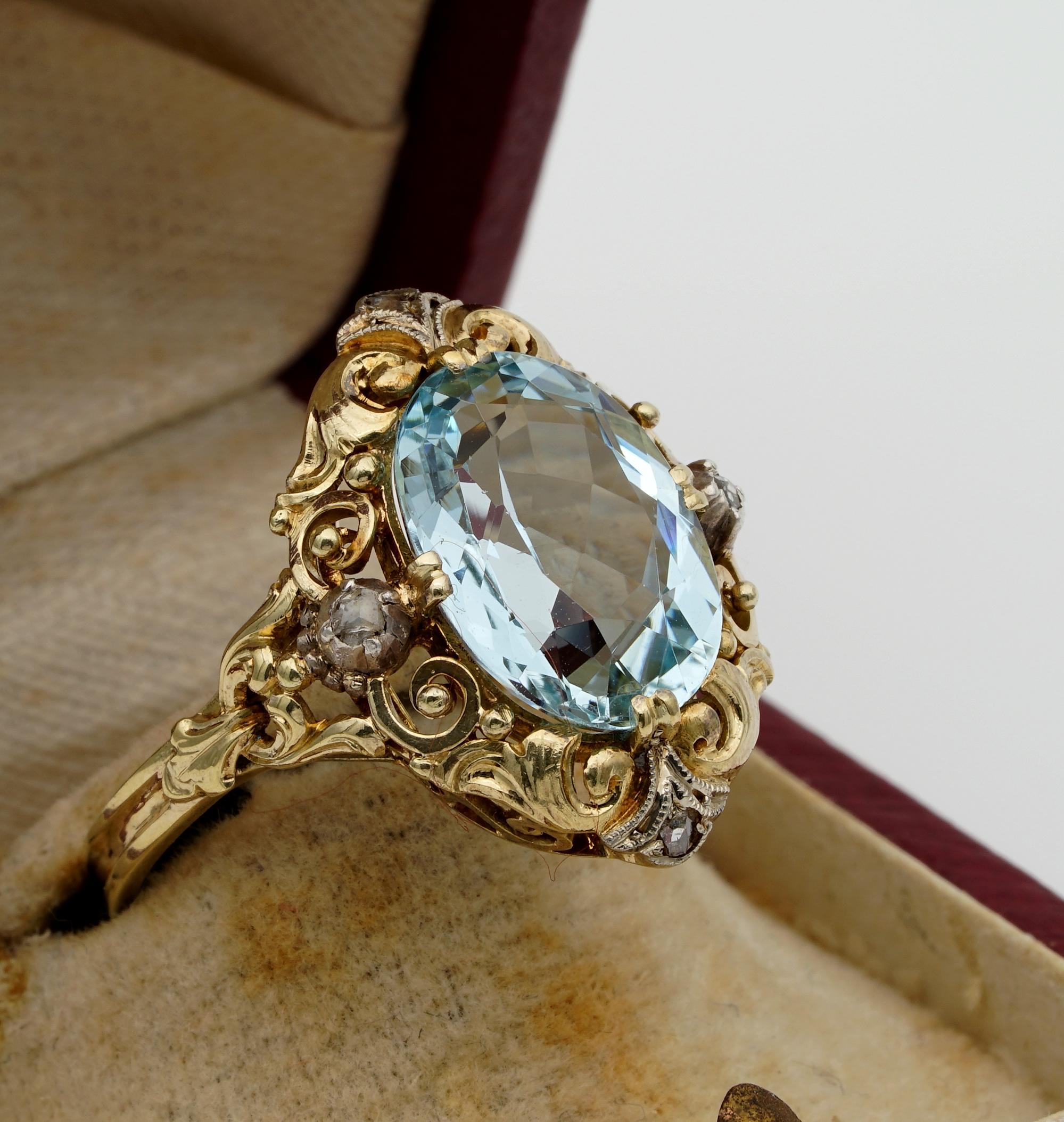 Oval Cut Edwardian 4.70 CT Natural Aquamarine Diamond Rare Ring For Sale