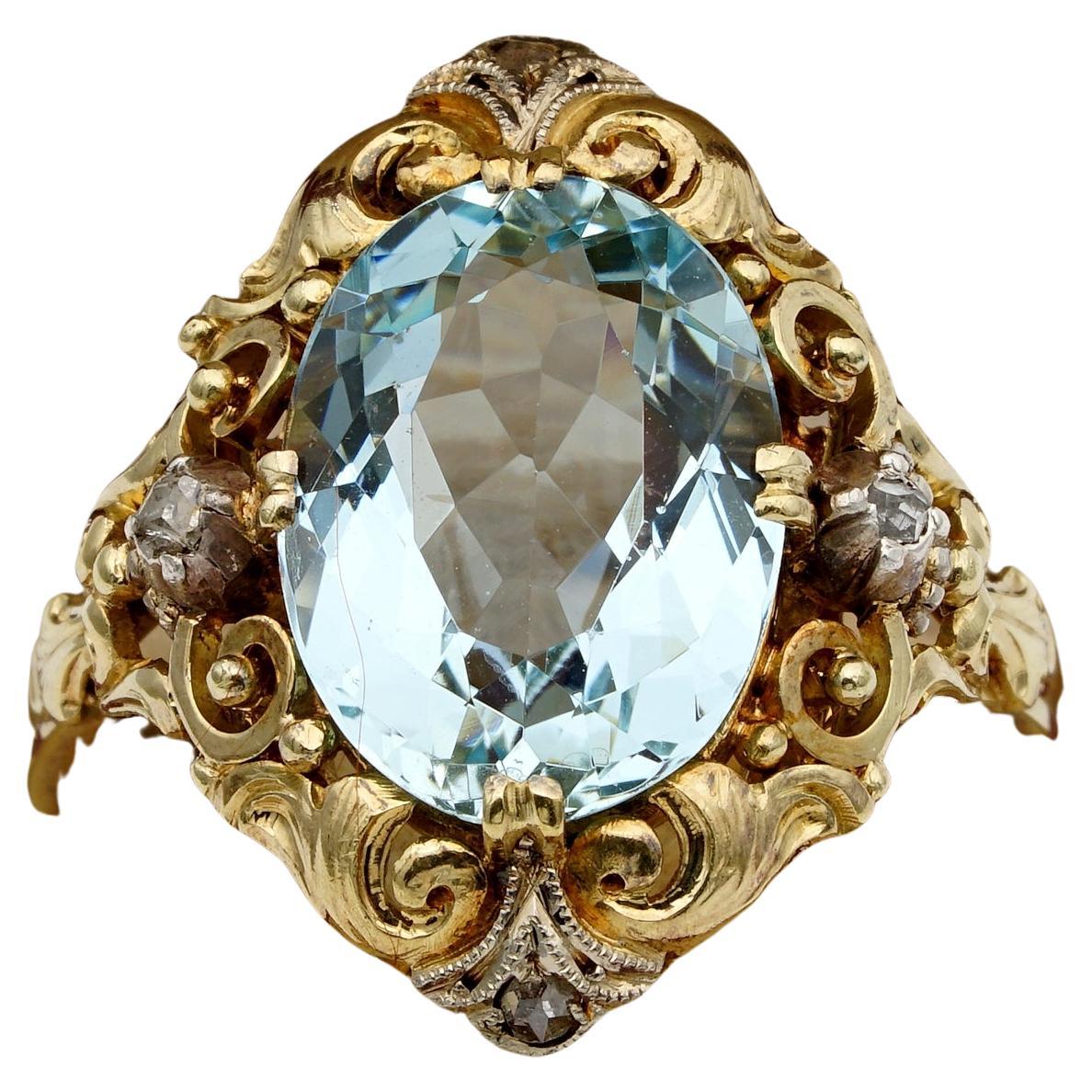 Edwardian 4.70 CT Natural Aquamarine Diamond Rare Ring For Sale