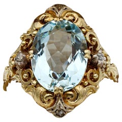 Antique Edwardian 4.70 CT Natural Aquamarine Diamond Rare Ring