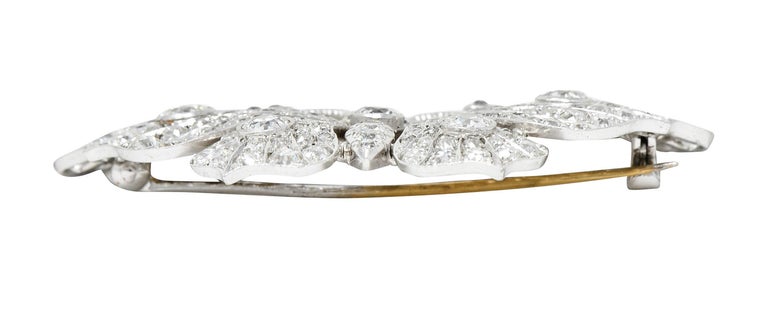 Edwardian 4.75 Carats Diamond 18 Karat White Gold Butterfly Brooch For Sale 1