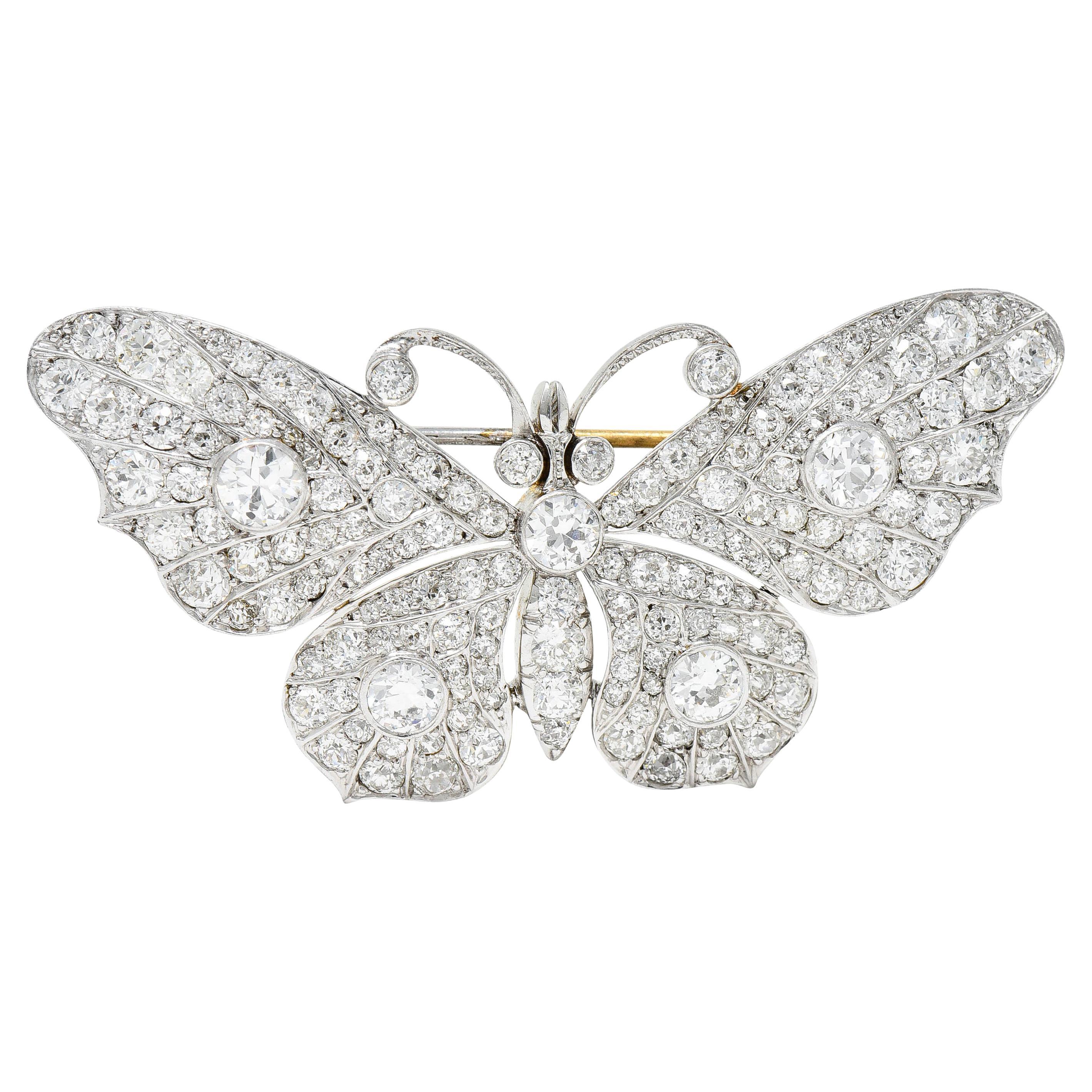 Edwardian 4.75 Carats Diamond 18 Karat White Gold Butterfly Brooch