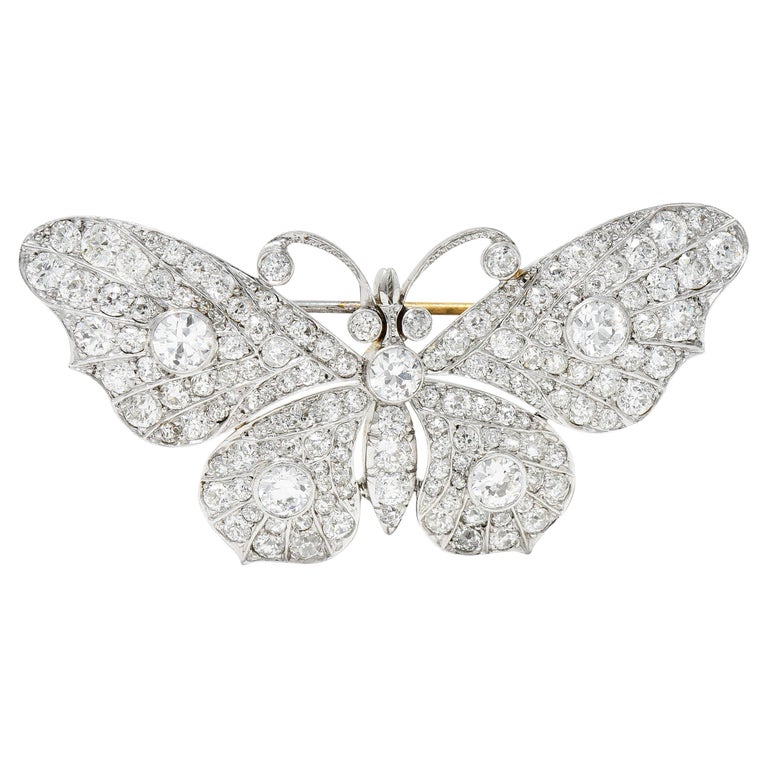 Edwardian 4.75 Carats Diamond 18 Karat White Gold Butterfly Brooch For Sale