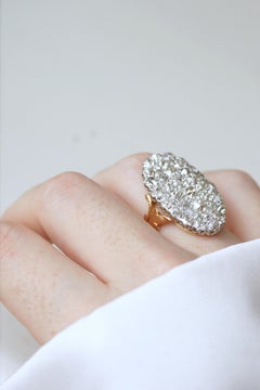 Edwardian 4.75cts Diamonds Navette Ring on Gold and Platinum