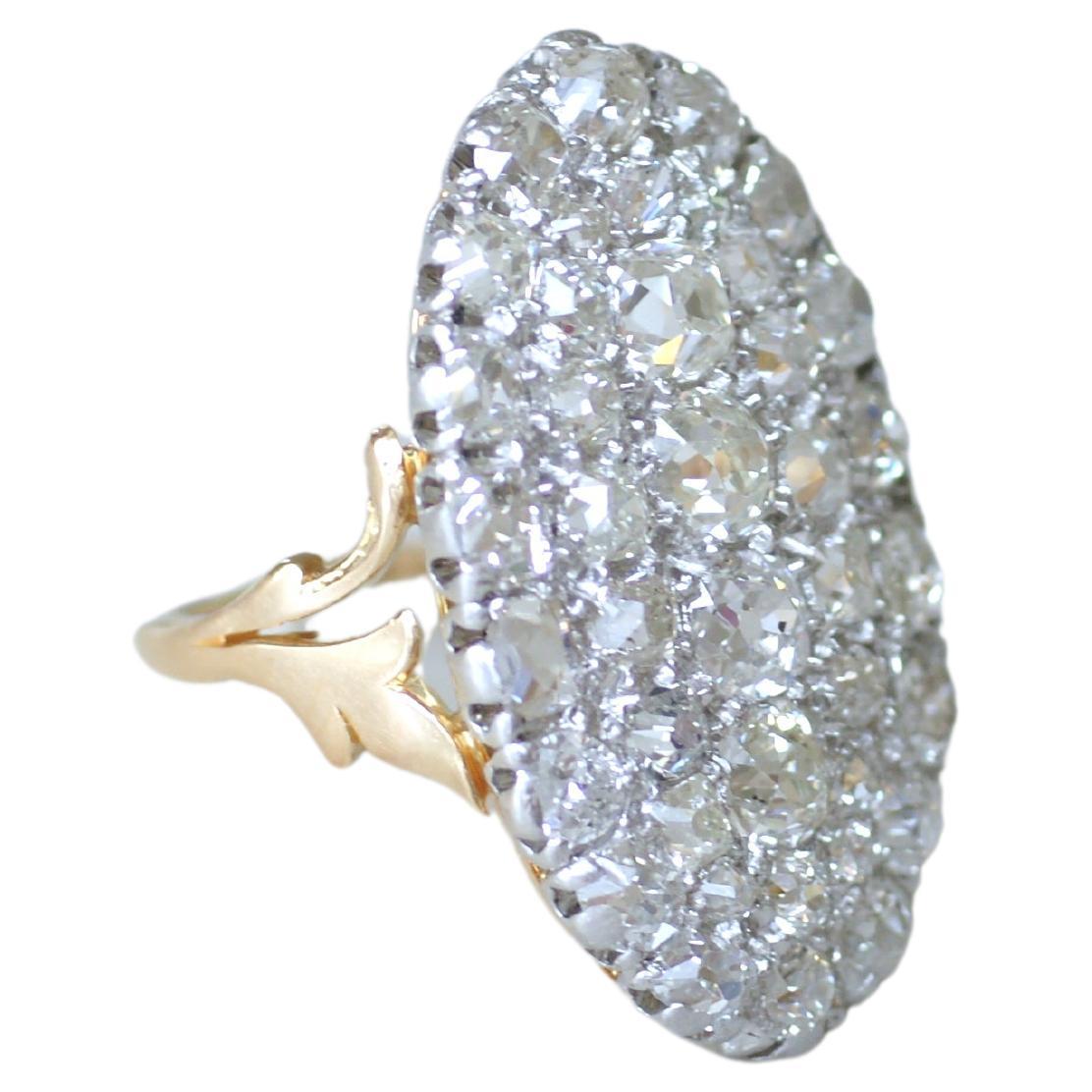 Edwardian 4.75cts Diamonds Navette Ring on Gold and Platinum For Sale