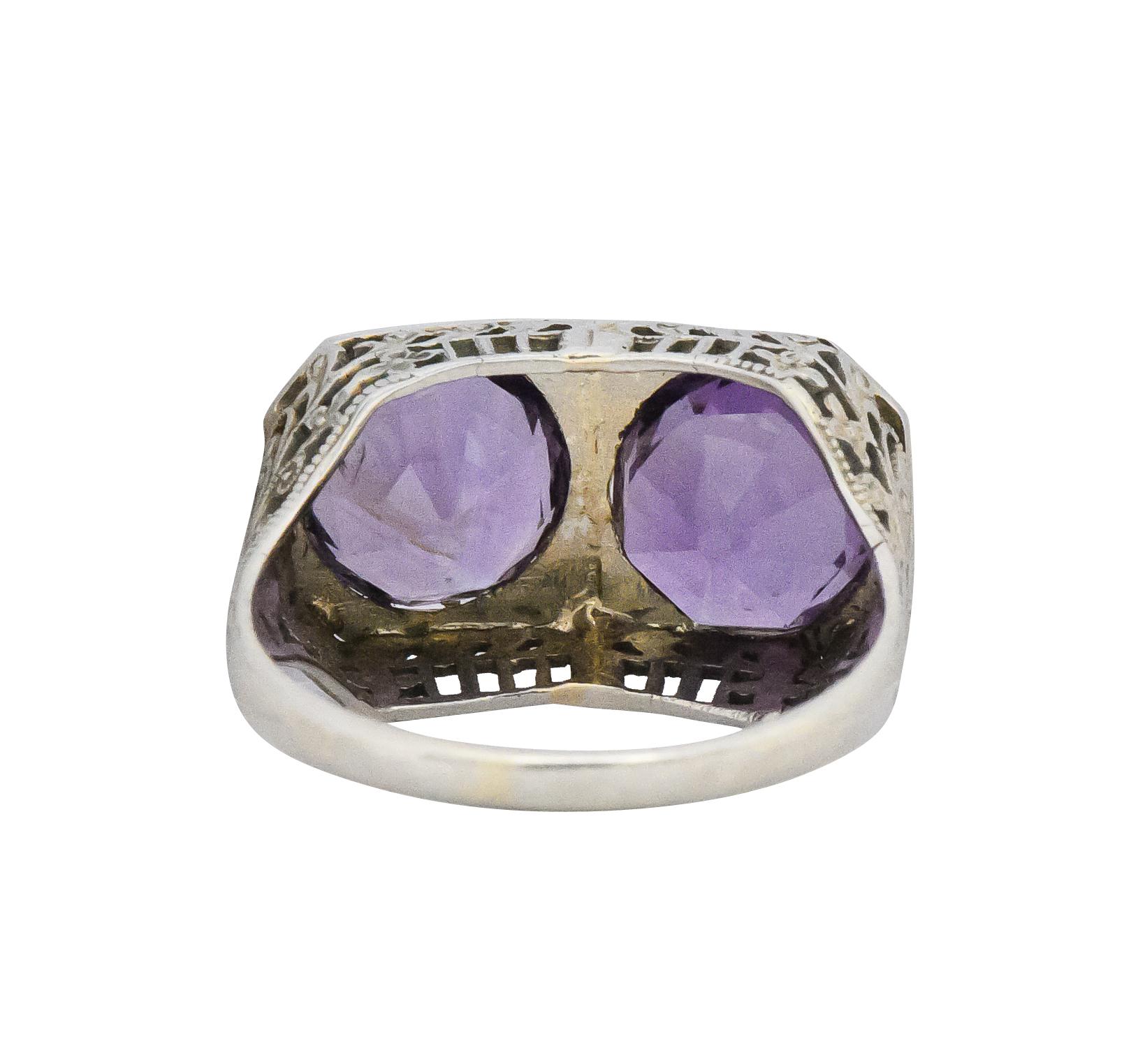 Women's or Men's Edwardian 4.80 Carat Amethyst 14 Karat White Gold Ring