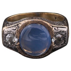 Edwardian 4.80 Ct Natural Untreated Sapphire and Diamond three stone ring