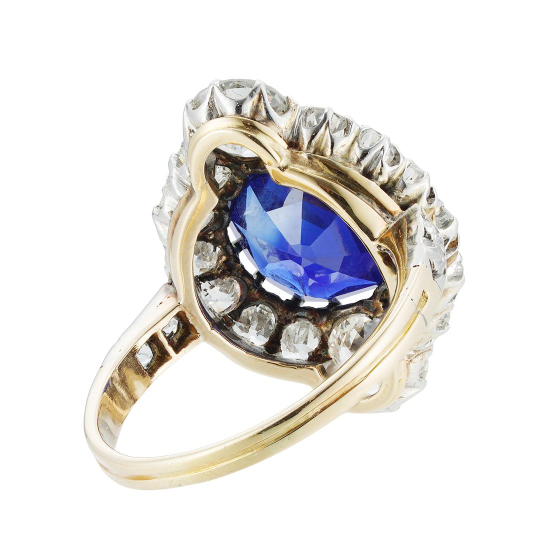 Edwardian 4.84 Carat Fine Burmese Sapphire Diamond Gold Cluster Ring For Sale 1