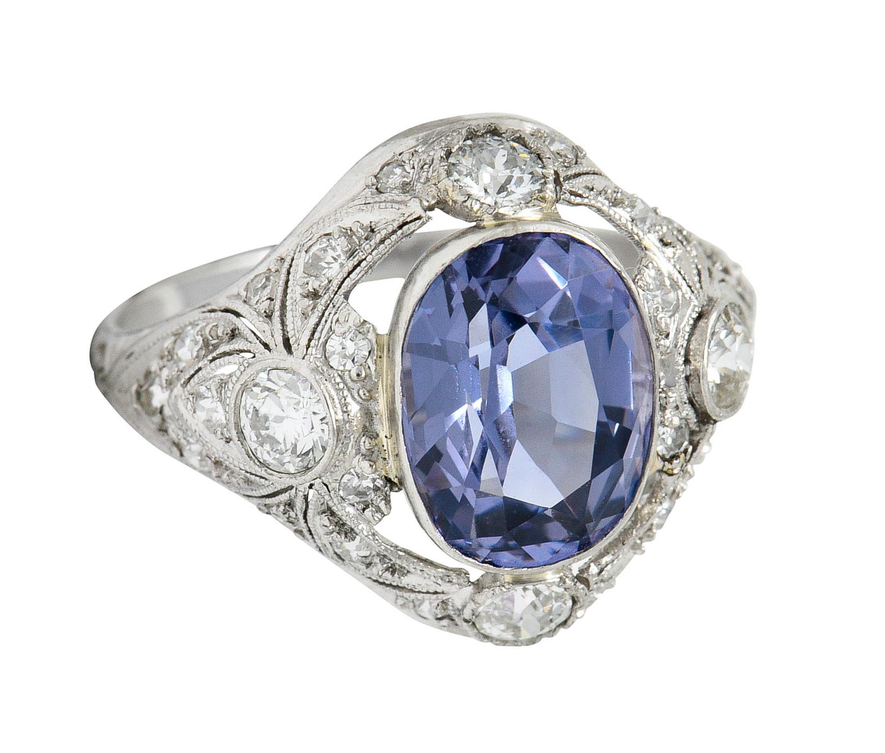 Edwardian 4.97 Carats No Heat Color-Changing Spinel Diamond Platinum Dinner Ring 11