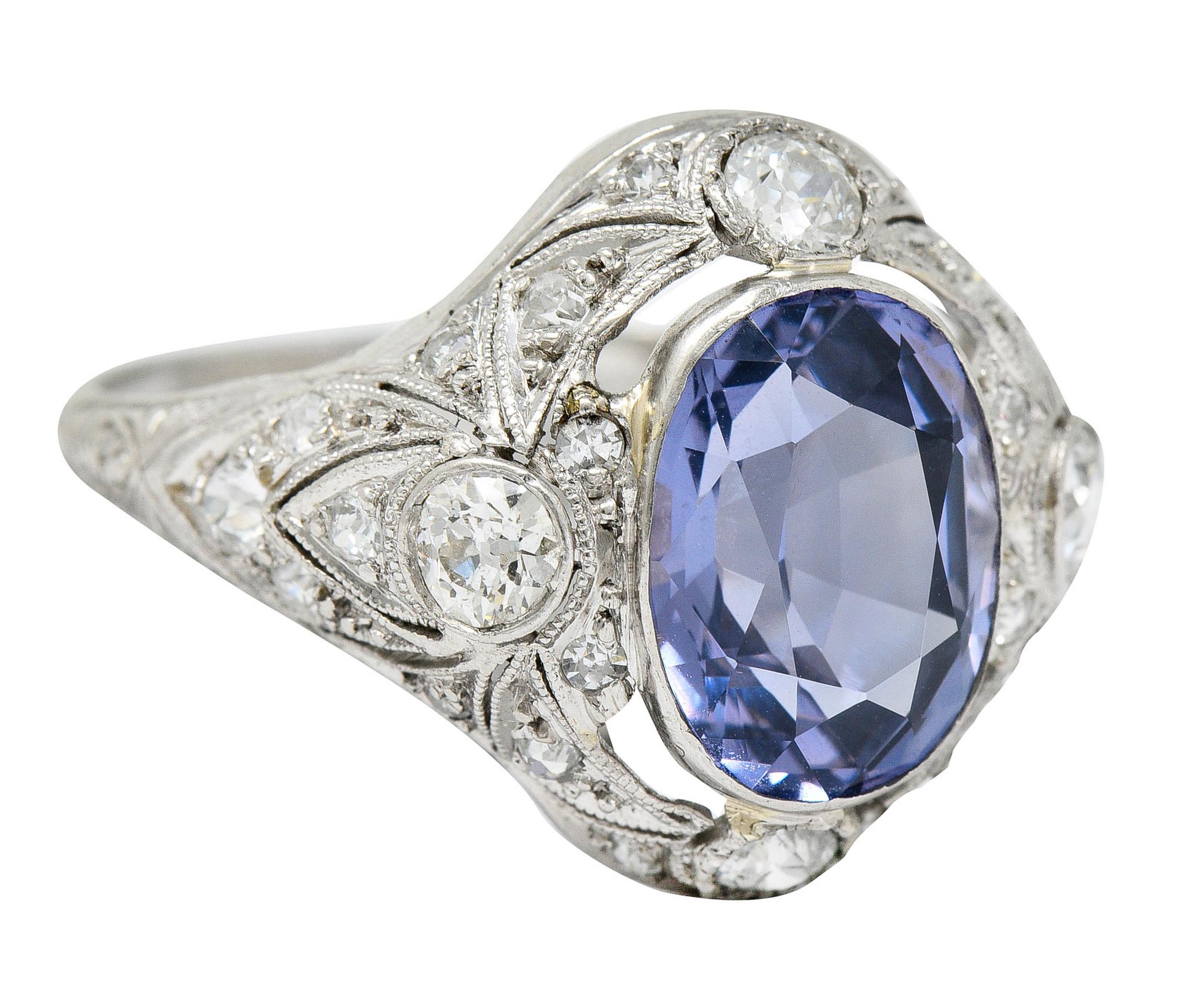 Edwardian 4.97 Carats No Heat Color-Changing Spinel Diamond Platinum Dinner Ring 2