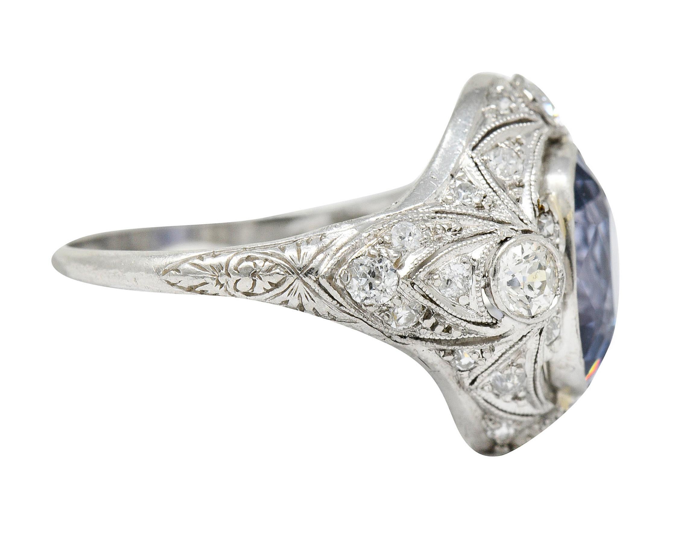 Edwardian 4.97 Carats No Heat Color-Changing Spinel Diamond Platinum Dinner Ring 3
