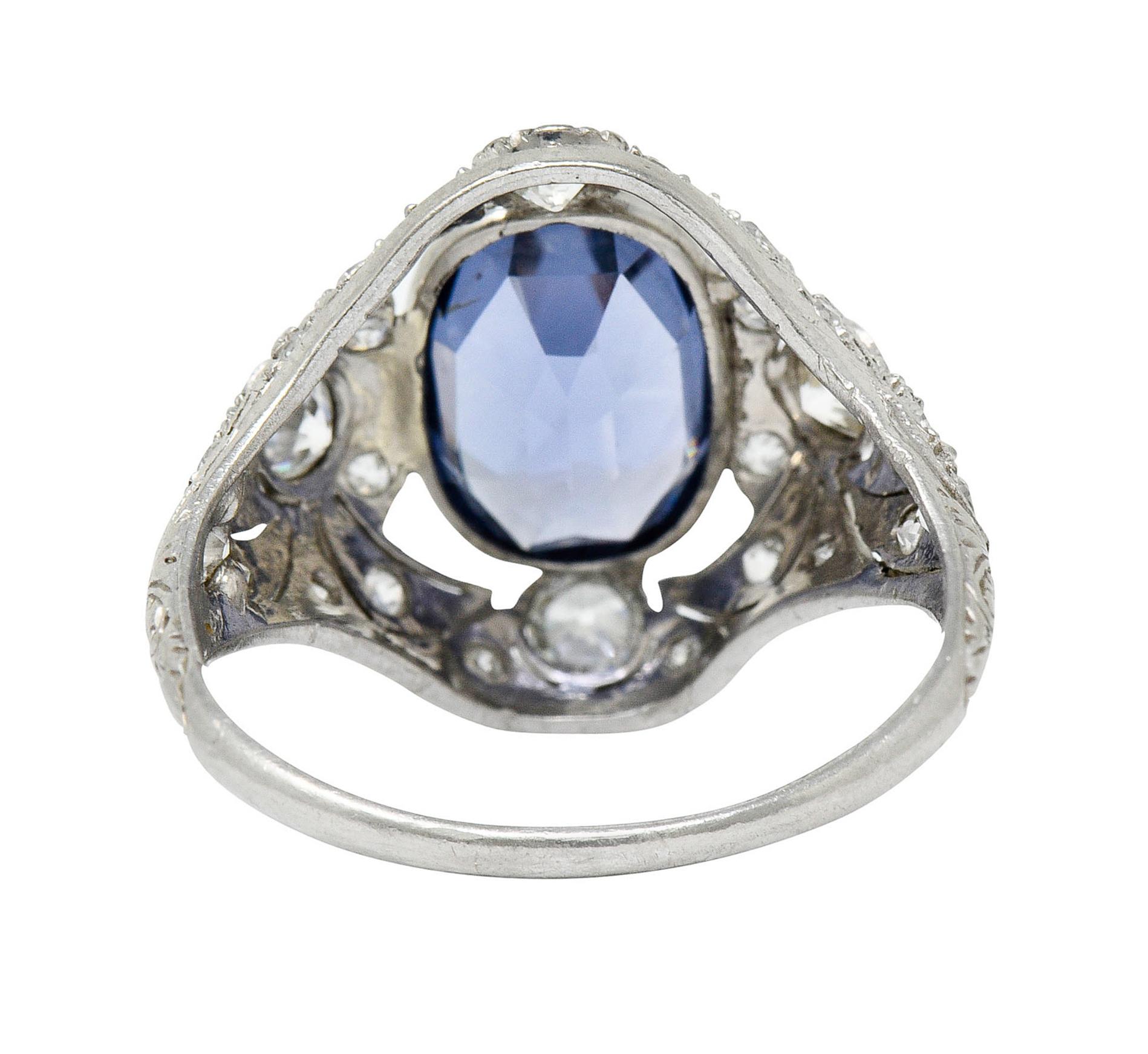 Edwardian 4.97 Carats No Heat Color-Changing Spinel Diamond Platinum Dinner Ring 4