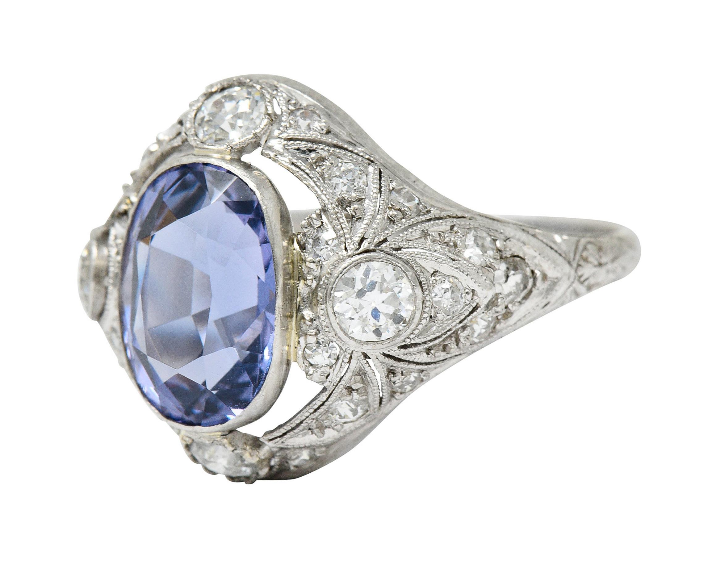 Edwardian 4.97 Carats No Heat Color-Changing Spinel Diamond Platinum Dinner Ring 6
