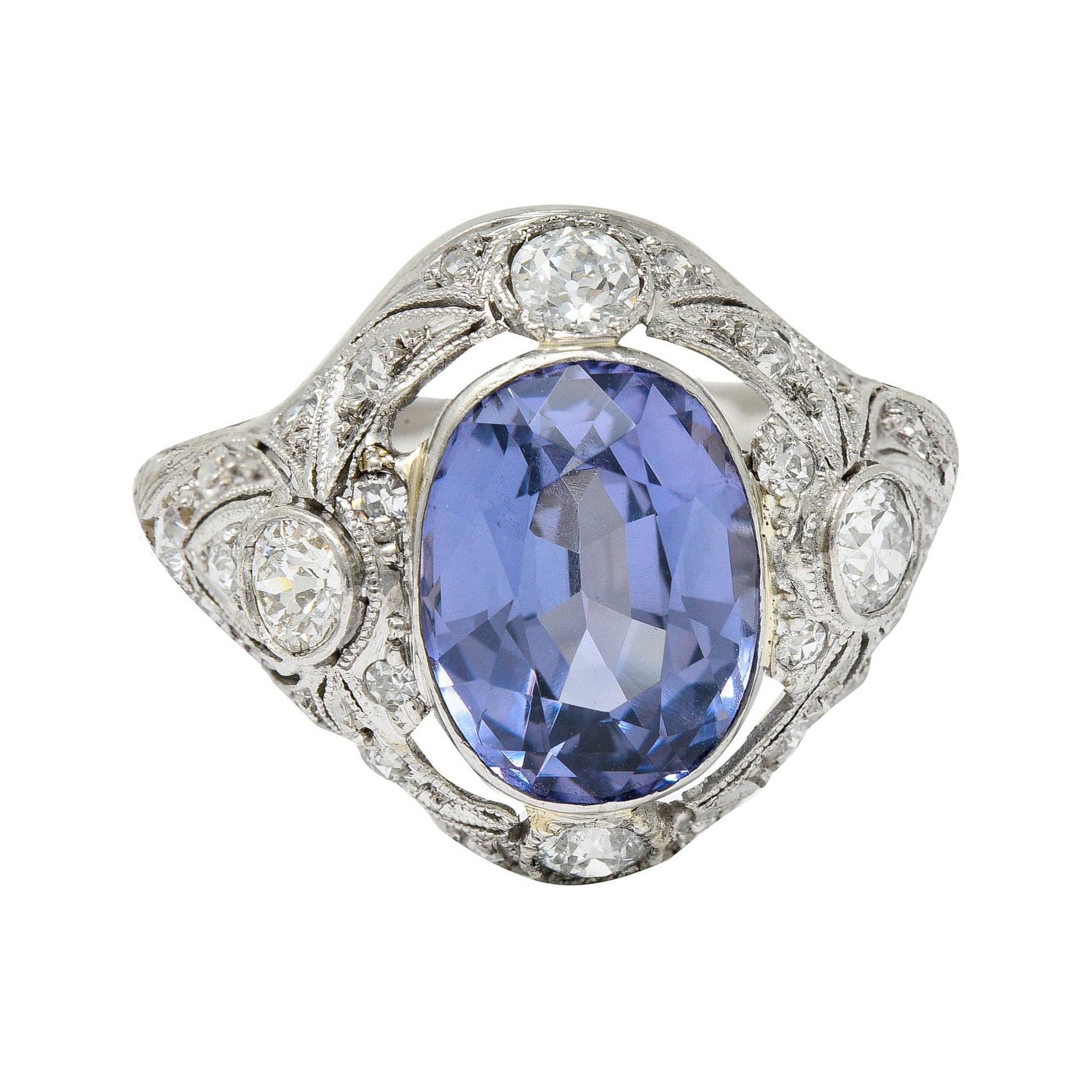 Edwardian 4.97 Carats No Heat Color-Changing Spinel Diamond Platinum Dinner Ring