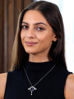 Edwardian 4.98 CTW No Heat Sapphire Diamond Platinum Antique Pendant Necklace