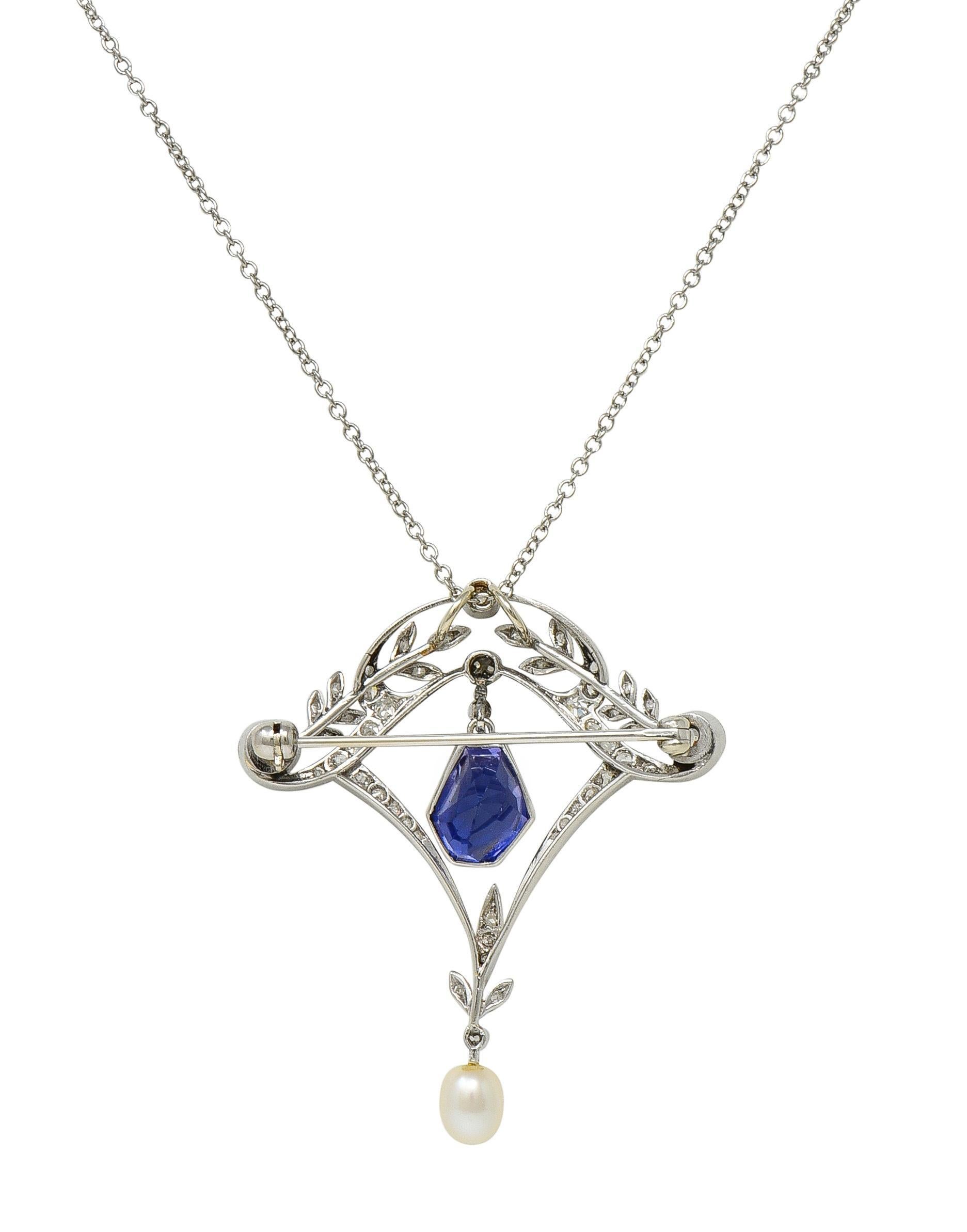 Collier pendentif Edwardian 4.98 CTW No Heat Sapphire Diamond Platinum Antique Excellent état - En vente à Philadelphia, PA