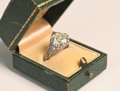 Edwardian 5 Carat Engagement Ring. Old Euro Cut Diamond M VS1 Platinum Floral