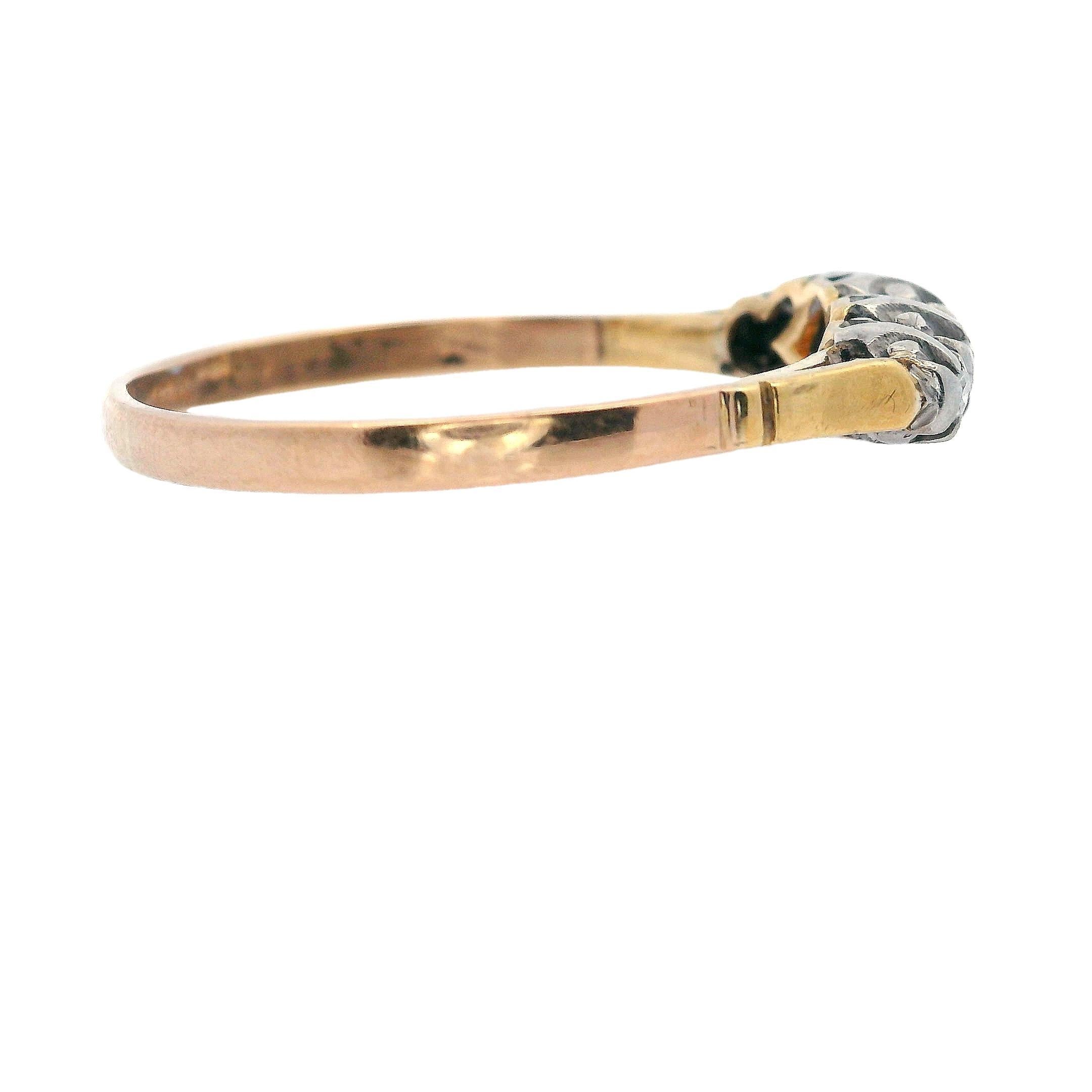Women's or Men's Edwardian 5 Diamonds Ring in 18kt yellow Gold and Platinum For Sale