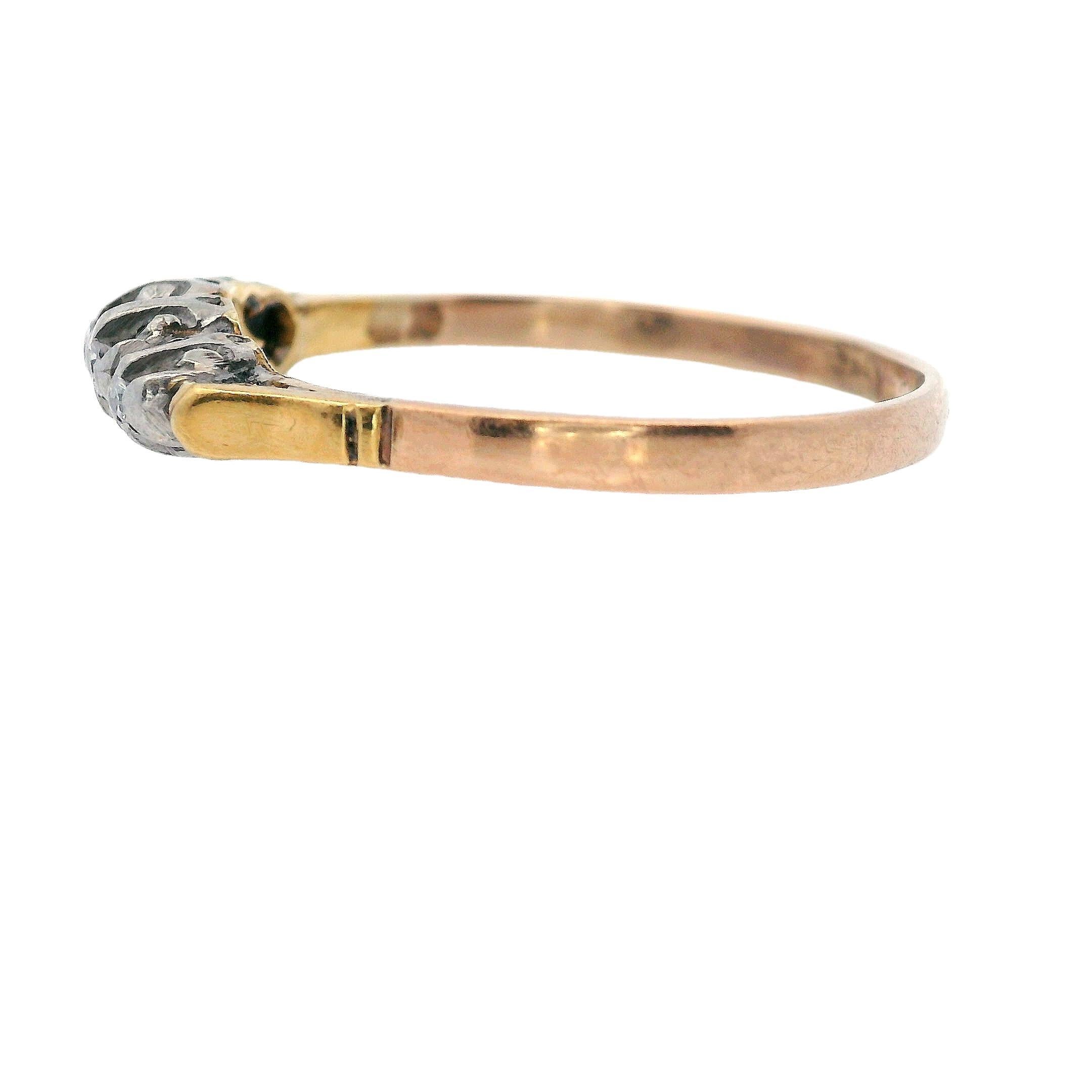 Edwardian 5 Diamonds Ring in 18kt yellow Gold and Platinum For Sale 1