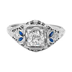 Edwardian .50 Carat Diamond and Sapphire Antique Engagement Ring 18 Karat Gold