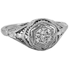 Edwardian .50 Carat Diamond Antique Engagement Ring 18 Karat White Gold