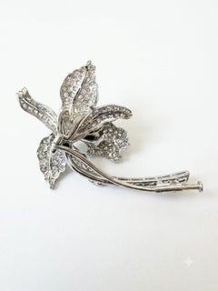 Edwardian Platinum Orchid Brooch, 5.0 Ct Old Mine Cut Diamonds, Italy