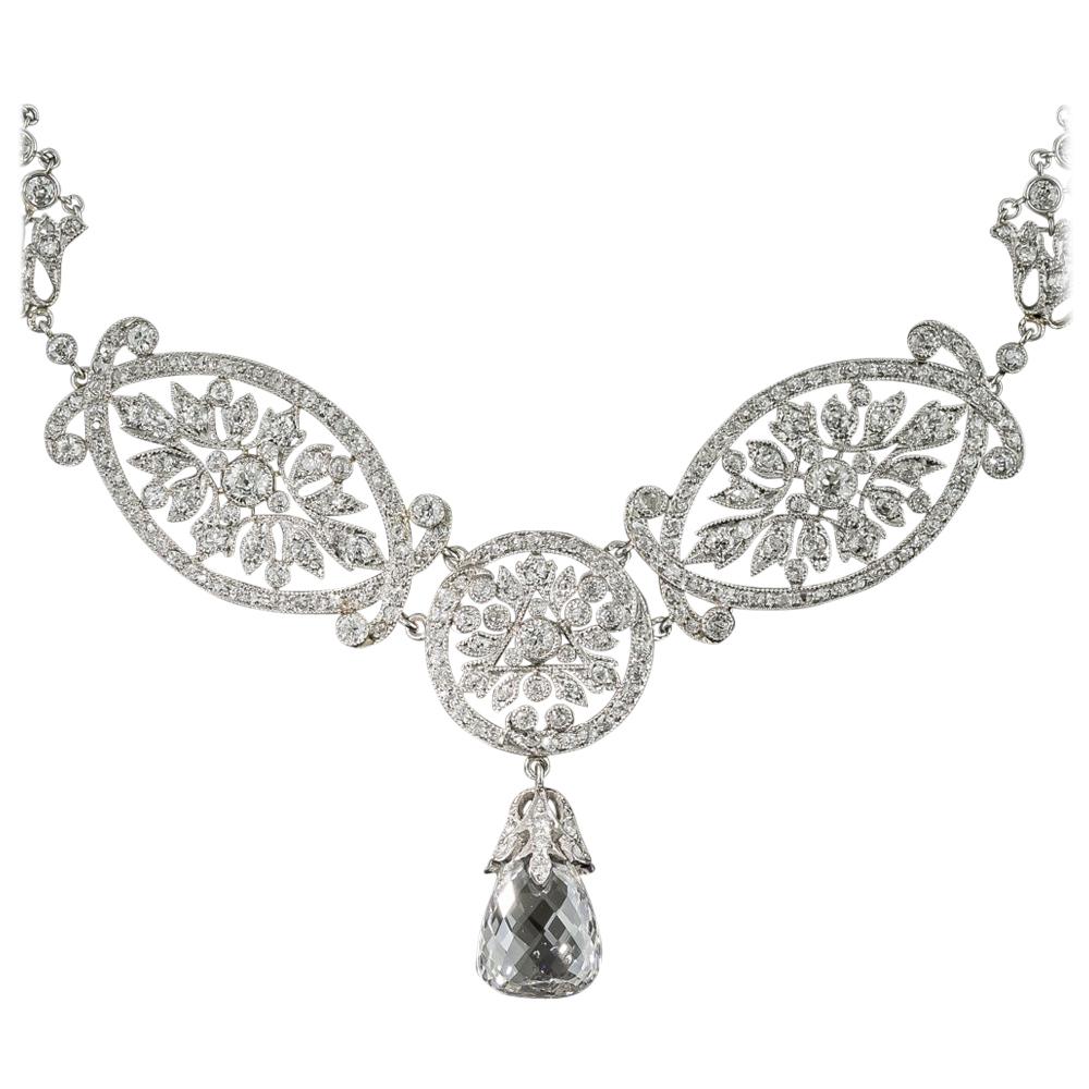 Edwardian 5.07 Carat Briolette Diamond Necklace, GIA E SI2 For Sale