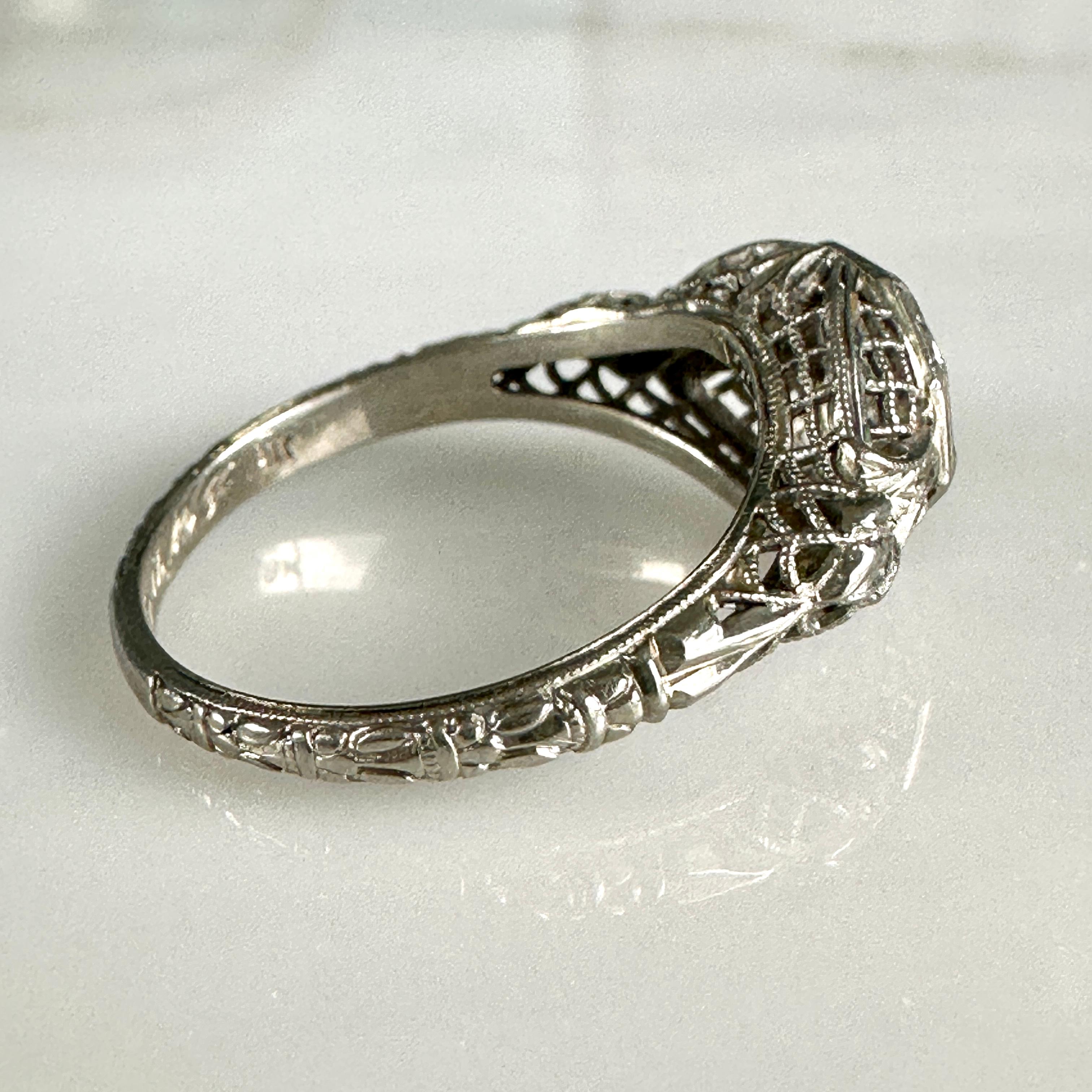 Edwardian .50 Carat Diamond & 18k White Gold Filigree Engagement Ring For Sale 8